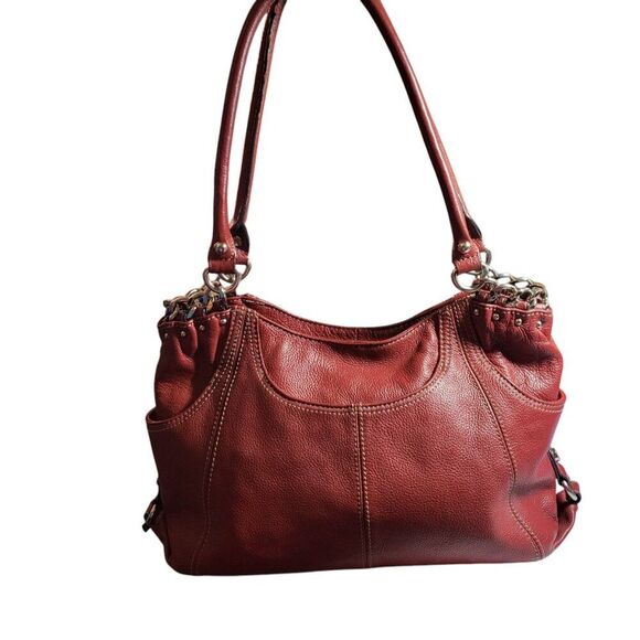 Tignanello Red Genuine Leather Silver Chain and Studded Handbag - Picture 1 of 11